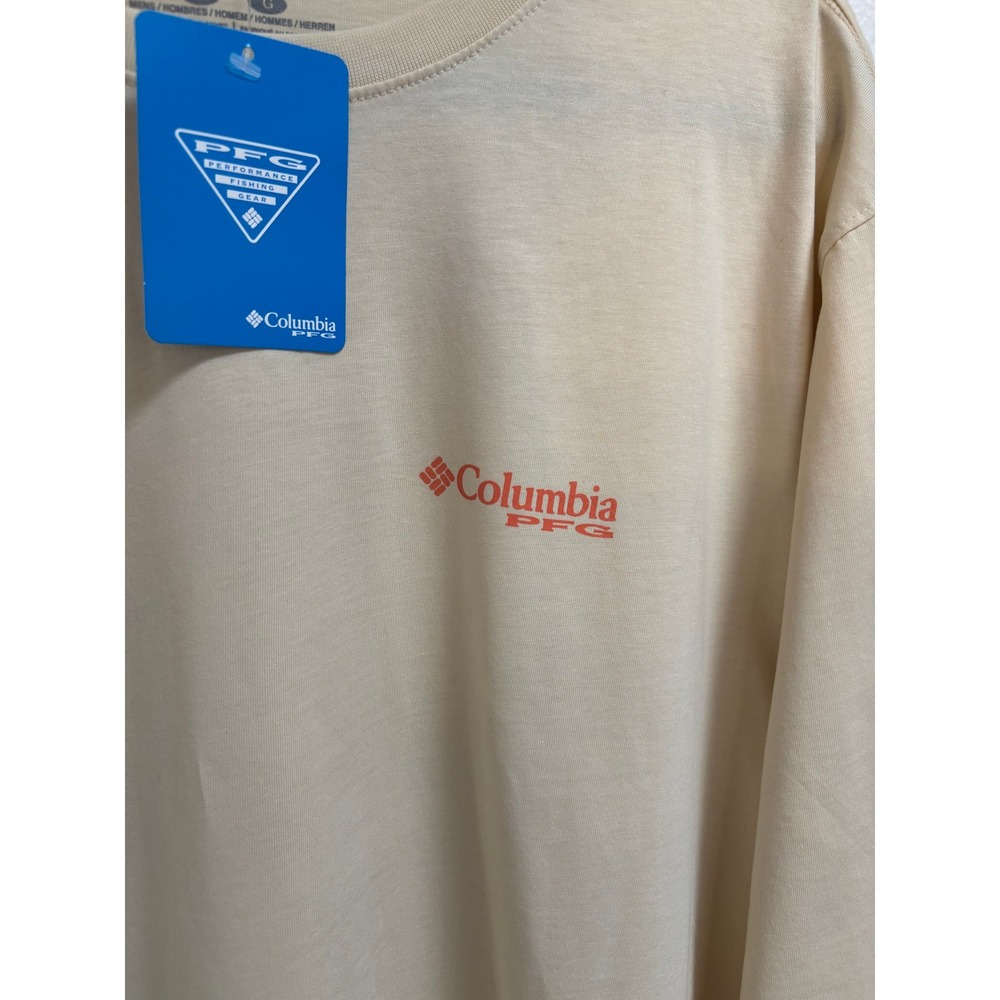 Columbia PFG Mens Large Beige Git Fishin Dog Graphic Long Sleeve T-Shirt‎ NWT